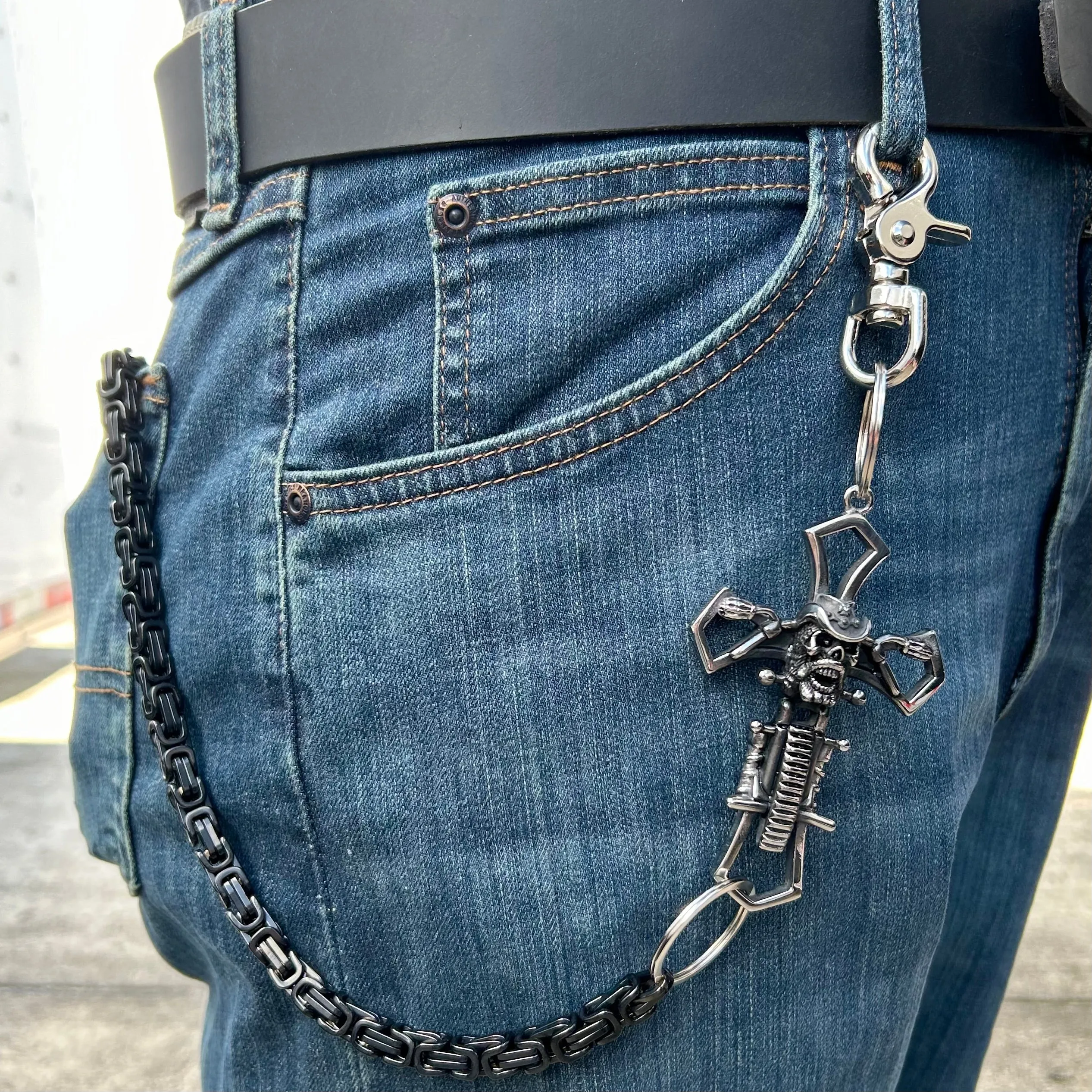 Cross Wallet Chain - Black Daytona Deluxe - W/Cowboy Motorcycle Cross - WCK-23