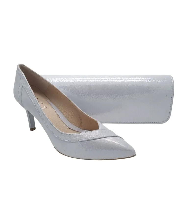 Emis Womans Leather Silver Shimmery Flapover Clutch Bag - T20