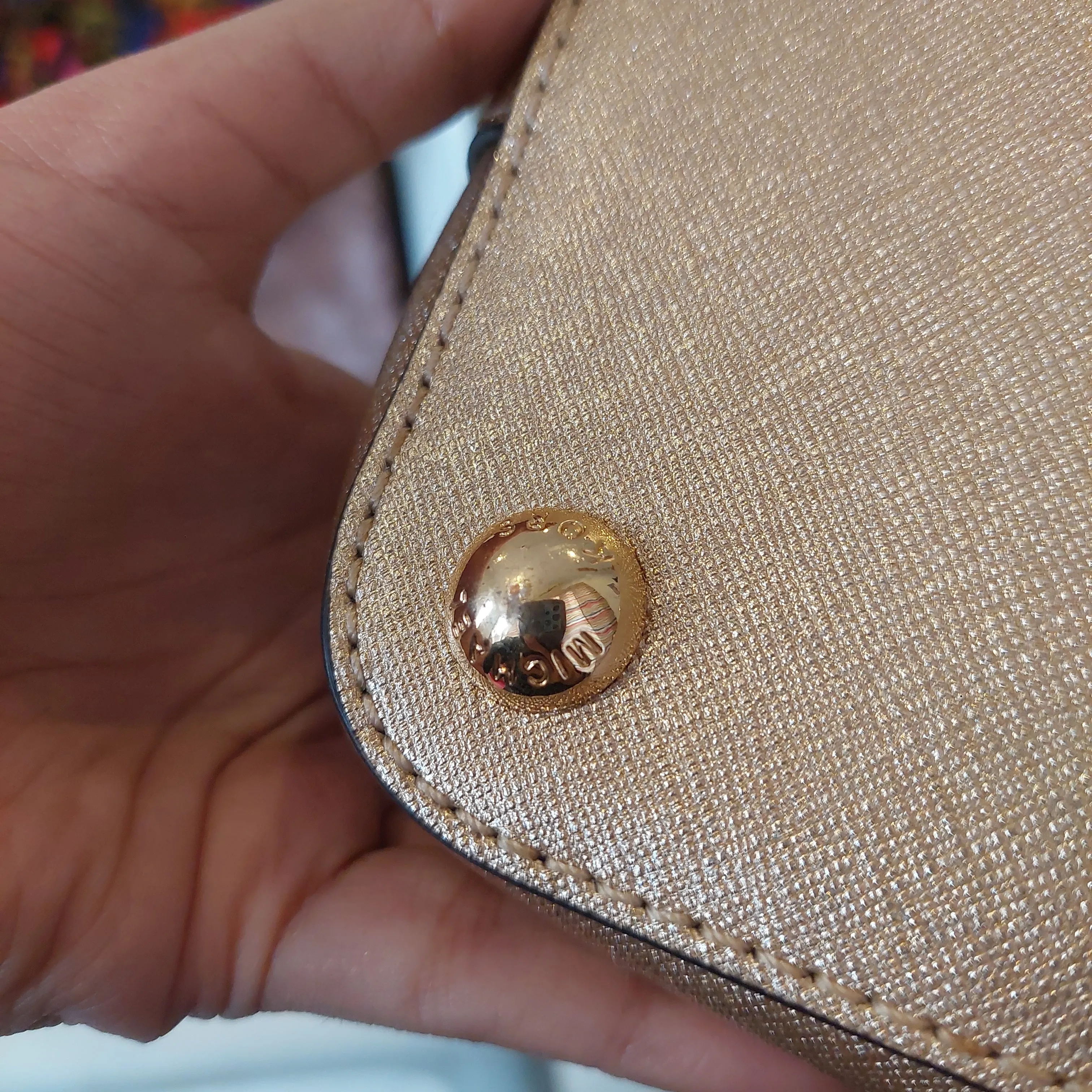 Michael Kors Pale Gold Leather Snap Pocket Medium Tote | Gently Used |